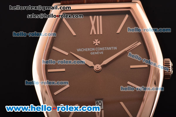 Vacheron Constantin Malte Japanese Miyota OS2035 Quartz Rose Gold Case with Brown Leather Strap and Brown Dial - Click Image to Close